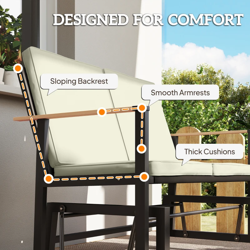 Outsunny Outdoor Glider Bench for 2 Person, Patio Glider Loveseat with Thick Cushions for Garden Balcony Porch, Cream White