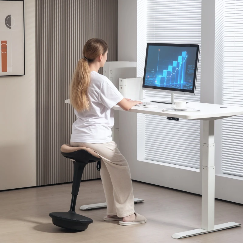 HOMCOM Swivel Standing Desk Chair, Adjustable Active Ergonomic Standing Stool, Backless Wobble Stool Chair, Brown