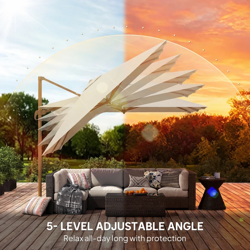 Outsunny 10 FT Patio Cantilever Umbrella, Outdoor Offset Umbrella with 360° Rotation, Outdoor Market Umbrella with Crank and Tilt