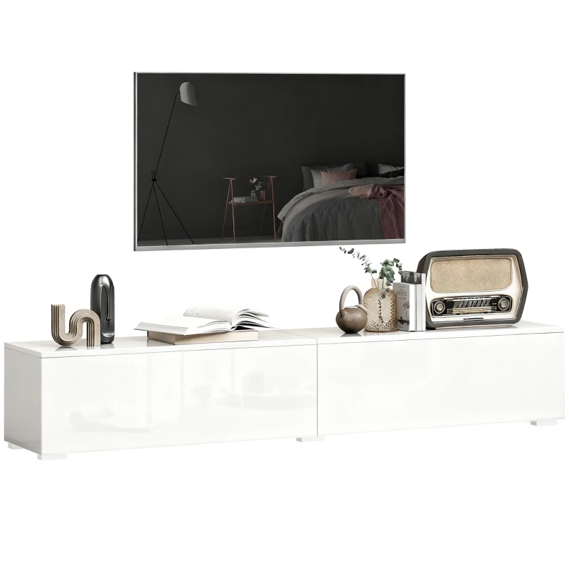 HOMCOM Floating TV Stand for TVs up to 75 Inch, 70.9" TV Cabinet, Entertainment Center with 2 Flip Doors, High Gloss White