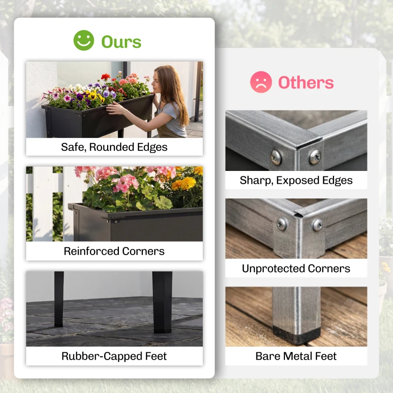 Outsunny Raised Planter with Reinforced Corners, Metal Raised Garden Bed on Legs with Drainage Hole, Black
