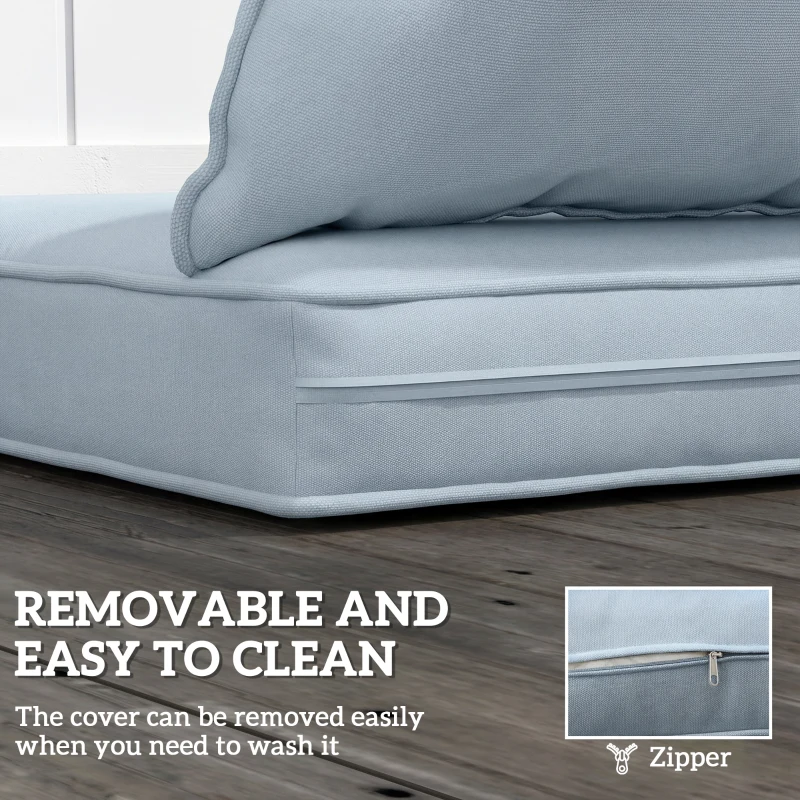 Outsunny Seat Cushion Back Pillows Replacement Set of 2, Patio Chair Cushions Set for Indoor Outdoor, Light Blue