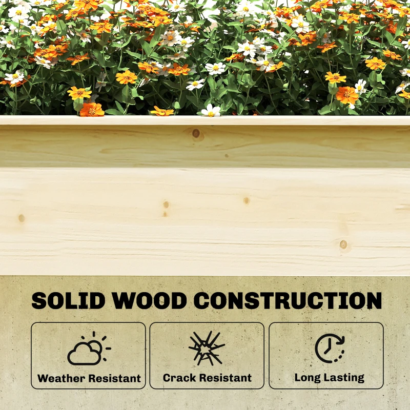 Outsunny Wooden Raised Garden Bed with 3 Trellises, Outdoor Raised Planter with Drainage Holes