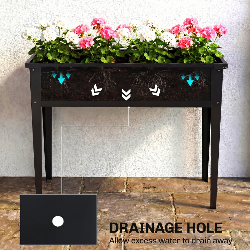 Outsunny Raised Planter with Reinforced Corners, Metal Raised Garden Bed on Legs with Drainage Hole, Black