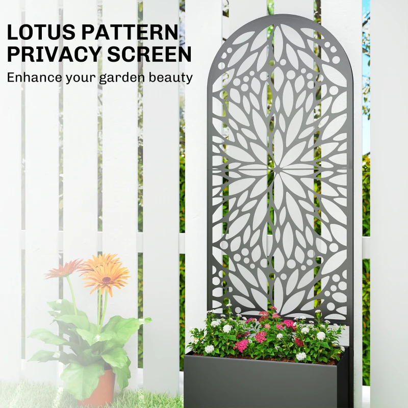 Outsunny Metal Raised Garden Bed with Trellis for Climbing Plants, Freestanding or Wall Mounted Flower Bed with Privacy Panel