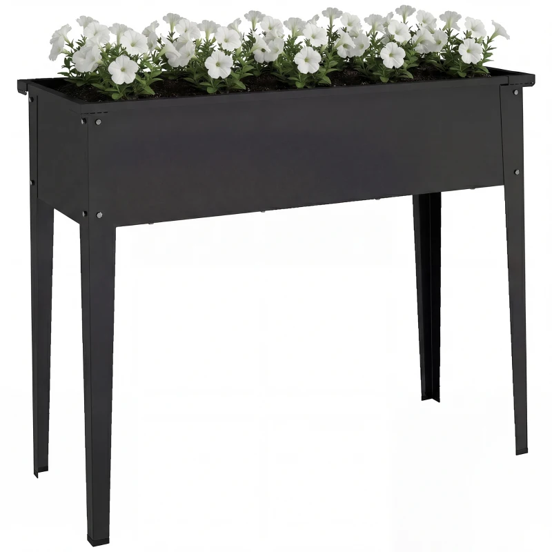 Outsunny Raised Planter with Reinforced Corners, Metal Raised Garden Bed on Legs with Drainage Hole, Black