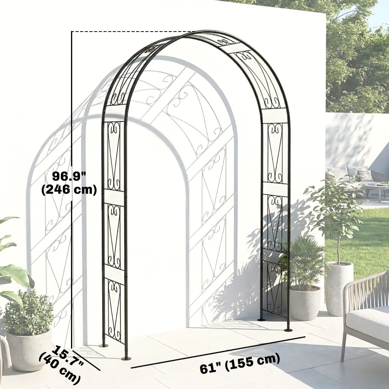 Outsunny 8 ft Garden Arch, Outdoor Trellis Arbor for Climbing Plants, Wedding Arch for Party Outdoor Garden Backyard, Black