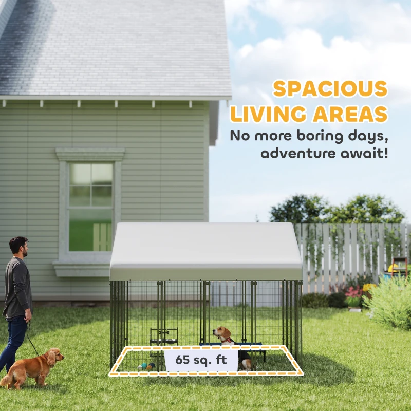 PawHut Outdoor Dog Kennel with Roof, 8' x 8' x 6' Heavy Duty Welded Wire Dog Playpen Enclosure with Escape-proof Lock
