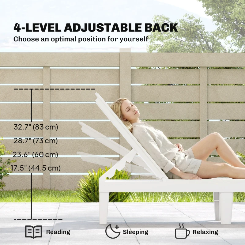 Outsunny Outdoor Lounge Chair Set of 2, Waterproof Resin Lounge Chairs with 4-Position Adjustable Backrest for Backyard, White