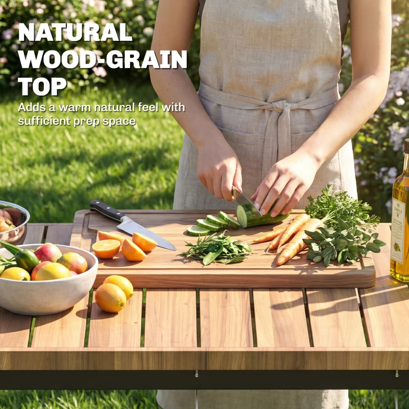 Outsunny Outdoor Grill Cart, 2-Tier Pizza Oven Stand, BBQ Stand with Beverage Holder, Hooks, Wheels, Black and Brown