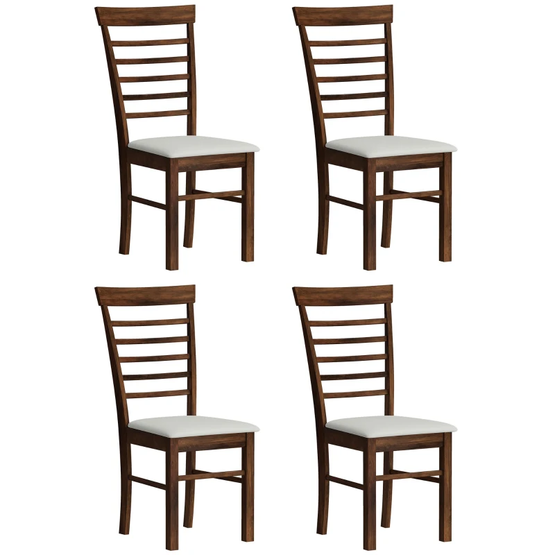 HOMCOM Wooden Dining Chairs Set of 4, Farmhouse Upholstered Kitchen Chairs with Rubber Wood Frame, Dark Brown and Beige