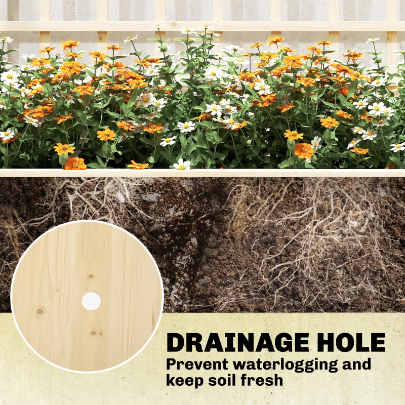 Outsunny Wooden Raised Garden Bed with 3 Trellises, Outdoor Raised Planter with Drainage Holes
