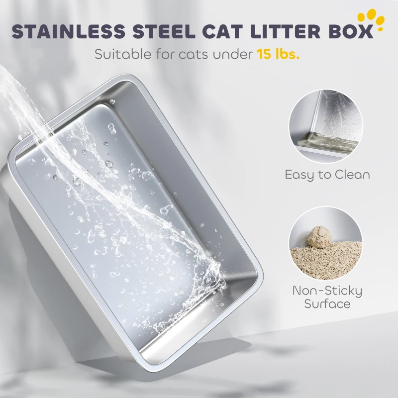 PawHut Extra Large Stainless Steel Litter Box, Enclosed Cat Litter Box with Scoop, Deodorizer Bag, Sand Drop Pedal