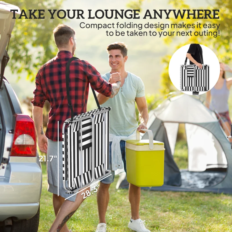 Outsunny Tanning Chair with Face Hole, 5-Level Adjustable Outdoor Chaise Lounge Chair with Pillow for Beach, Pool, Black Stripe