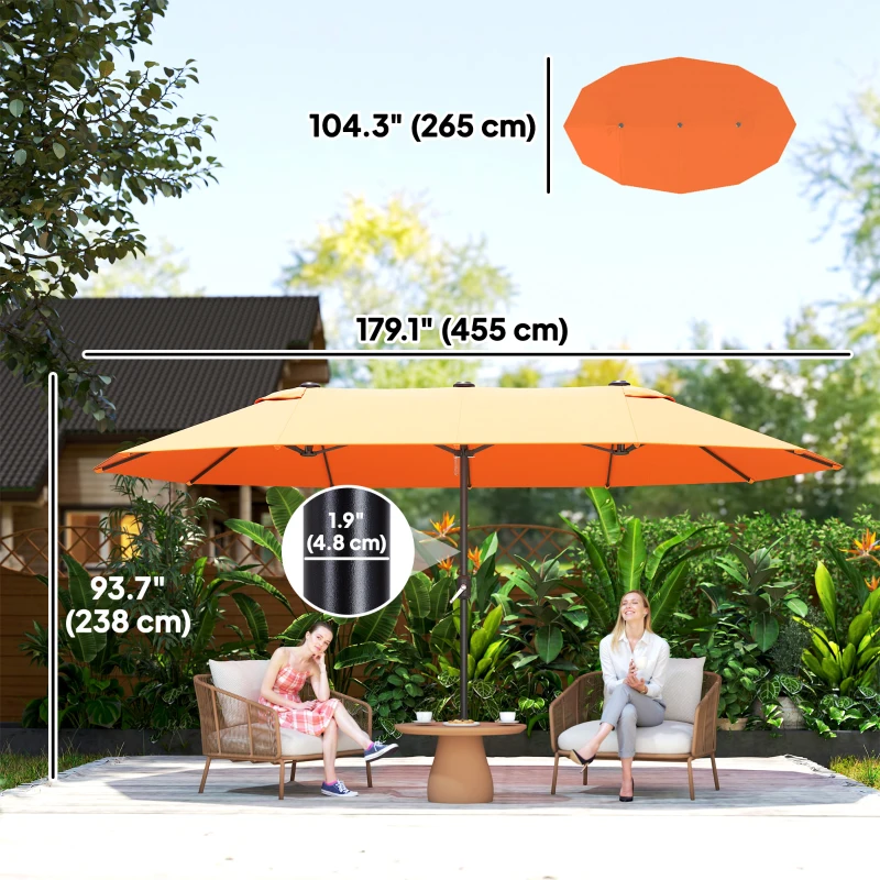 Outsunny 15' Outdoor Patio Umbrella with Twin Canopy Sunshade Steel Table Umbrella with Lift Crank Orange