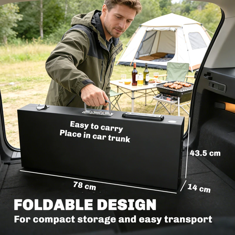 Outsunny Outdoor Grill Cart, Folding Grill Table with Magnetic Knife Holder, Hooks, Spice Rack, Paper Rack, Black