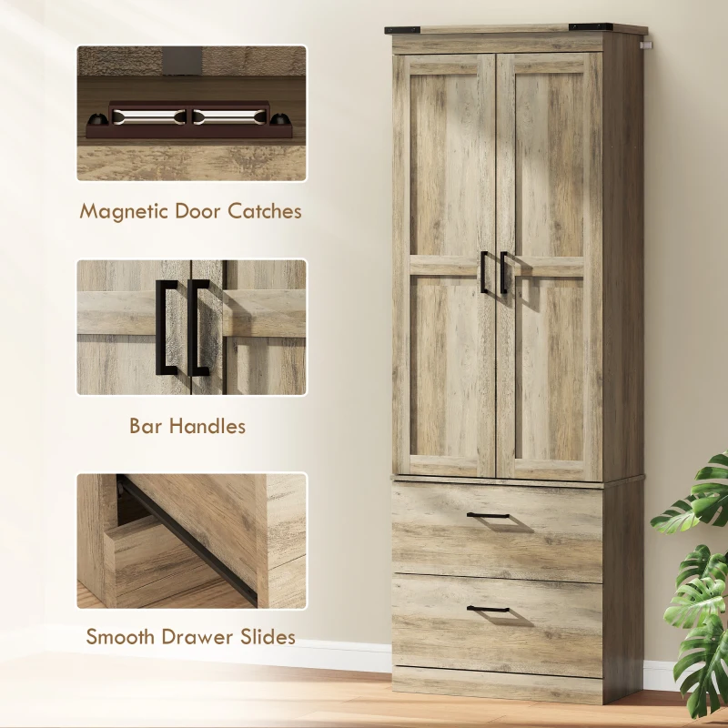 HOMCOM 67" Tall Kitchen Pantry Storage Cabinet, Kitchen Pantry Cabinet with Doors, Drawers and Adjustable Shelves, Light Ivory