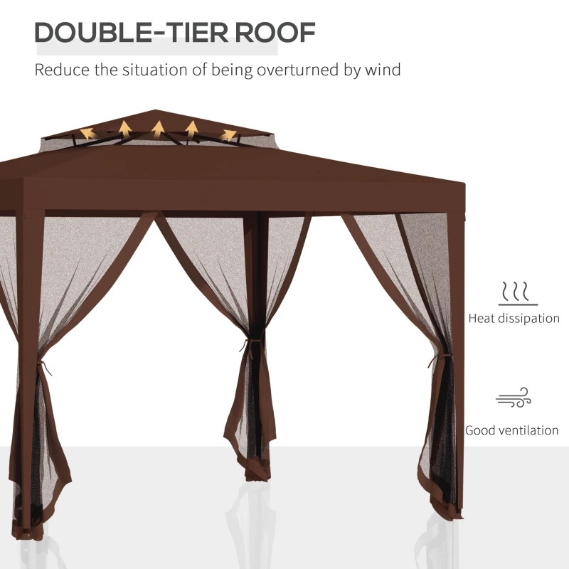 Outsunny 10' x 10' Outdoor Canopy Tent Party Tent with Mesh Netting and Double Tier Roof for Backyard, Garden, Patio, Brown