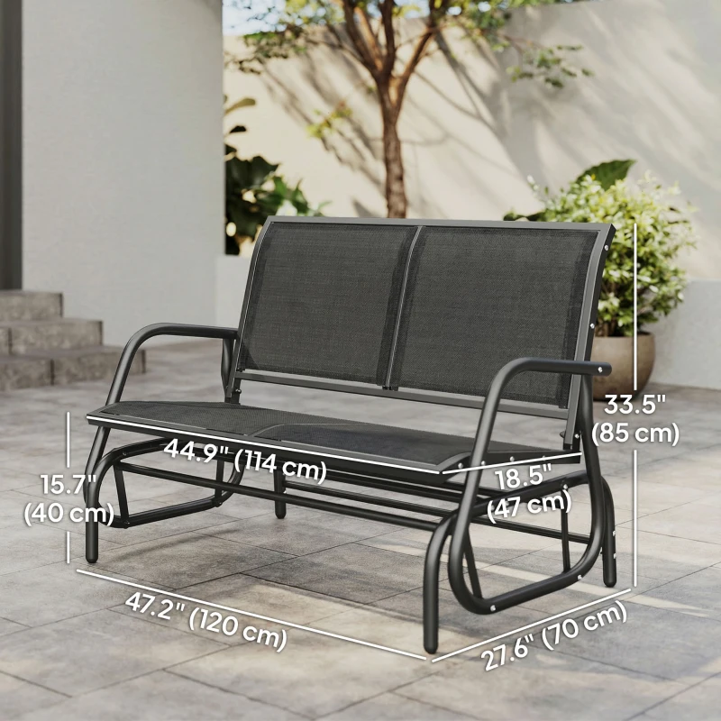 Outsunny Outdoor Glider Bench, 2 Seater Garden Patio Glider Chair with Sling Fabric Seat, Steel Frame, Black