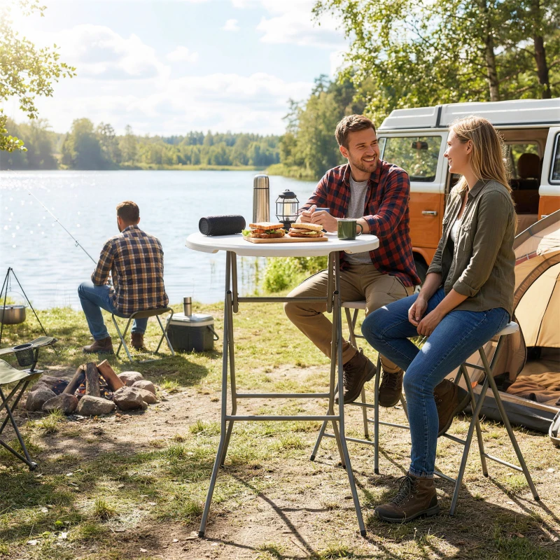 Outsunny 2.6ft Plastic Folding Picnic Table, Camping Table with Anti-Slip Foot Pads, White