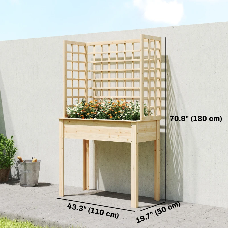 Outsunny Wooden Raised Garden Bed with 3 Trellises, Outdoor Raised Planter with Drainage Holes