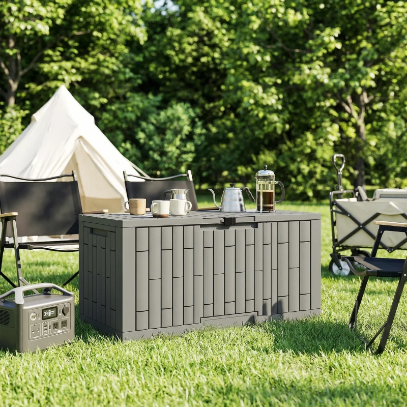 Outsunny 120 Gallon Resin Deck Box, Lockable Outdoor Storage Box, Splash-Resistant & UV Resistant Patio Storage Container