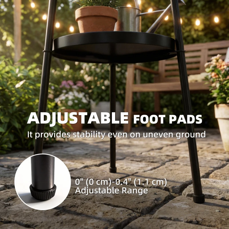 Outsunny Metal Patio Side Table, 2-Tier Round End Table, for Living Room, Bedroom, Garden, Balcony, Black