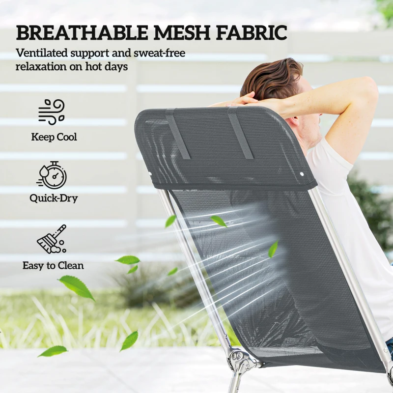Outsunny Folding Lounge Chair, Portable Tanning Chair with Adjustable Backrest, Pillow for Beach Poolside Patio, Dark Grey