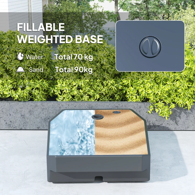 Outsunny 10FT Cantilever Umbrella with Fillable Base, Wind Strap and Cover, Offset Hanging Umbrella with Crank, Cream White