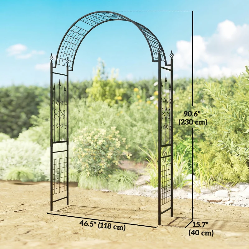 Outsunny 7.5 ft Steel Garden Arch, Outdoor Trellis Arbor with Scrollwork for Climbing Plants, Wedding Arch, Black