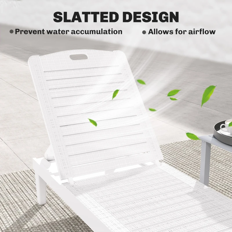 Outsunny Outdoor Lounge Chair Set of 2, Waterproof Resin Lounge Chairs with 4-Position Adjustable Backrest for Backyard, White