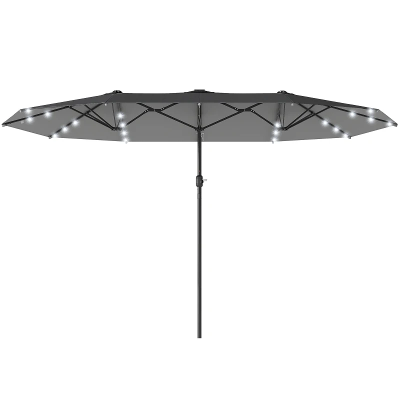 Outsunny 173" Double-Sided Sun Umbrella Garden Parasol Patio Sun Shade Outdoor with LED Solar Light, No Base Included, Dark Gre