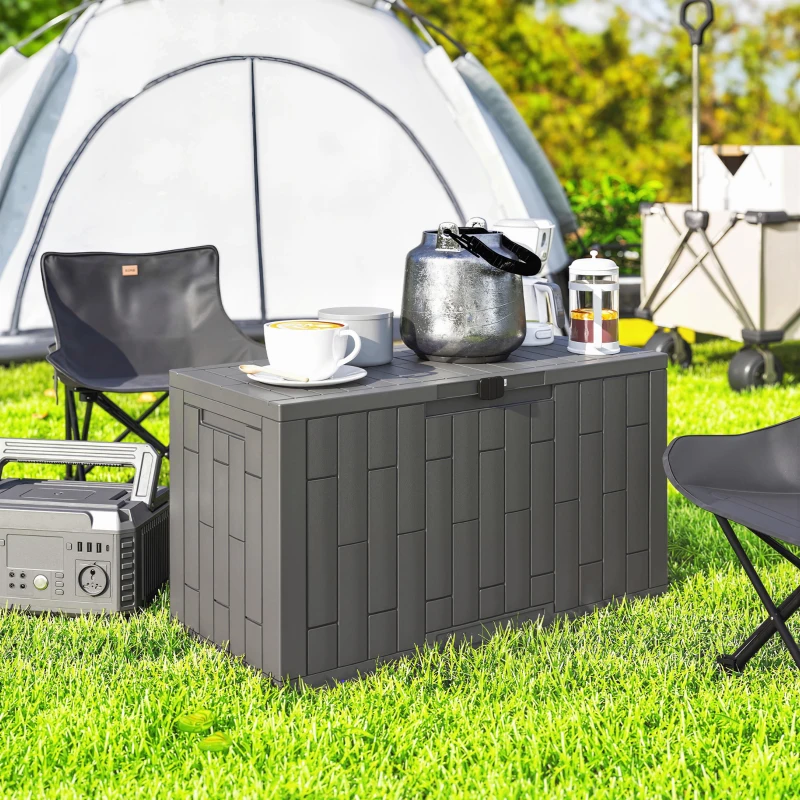 Outsunny 60 Gallon Resin Deck Box, Lockable Outdoor Storage Box, Splash-Resistant & UV Resistant Patio Storage Container