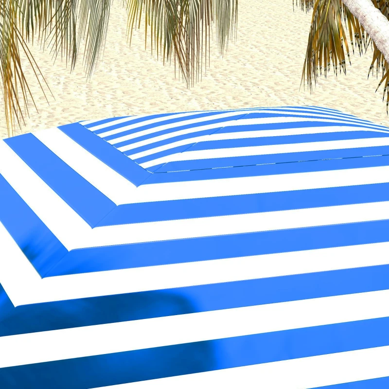 Outsunny 70.1" L x 70.1" W Cabana Umbrella with Walls, Vents, Ruffles, Carry Bag, Beach Umbrella, Blue White Stripe