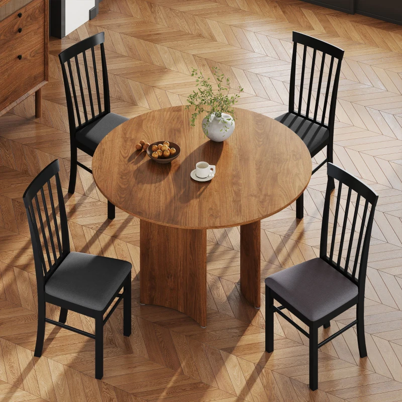 HOMCOM Wooden Dining Chairs Set of 4, Farmhouse Upholstered Kitchen Chairs with Rubber Wood Frame, Black and Gray