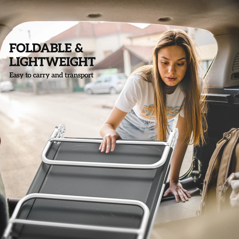 Outsunny Folding Lounge Chair, Portable Tanning Chair with Adjustable Backrest, Pillow for Beach Poolside Patio, Dark Grey