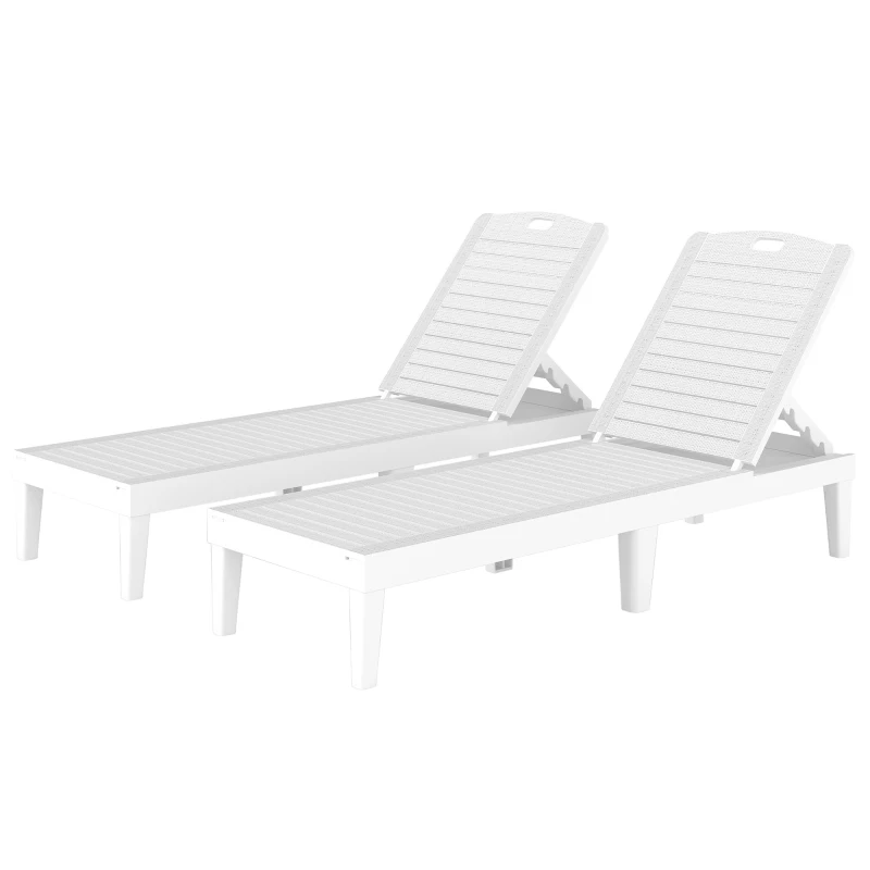 Outsunny Outdoor Lounge Chair Set of 2, Waterproof Resin Lounge Chairs with 4-Position Adjustable Backrest for Backyard, White