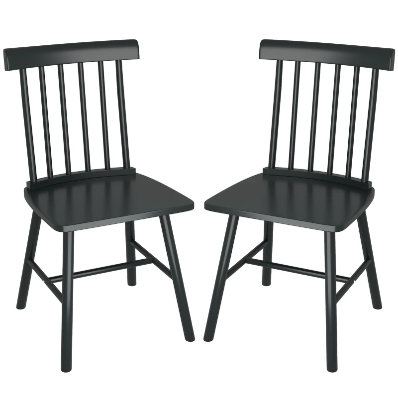HOMCOM Dining Chairs Set of 2, Farmhouse Wood Kitchen Chairs with Rubber Wood Frame, Spindle Back for Dining Room, Black