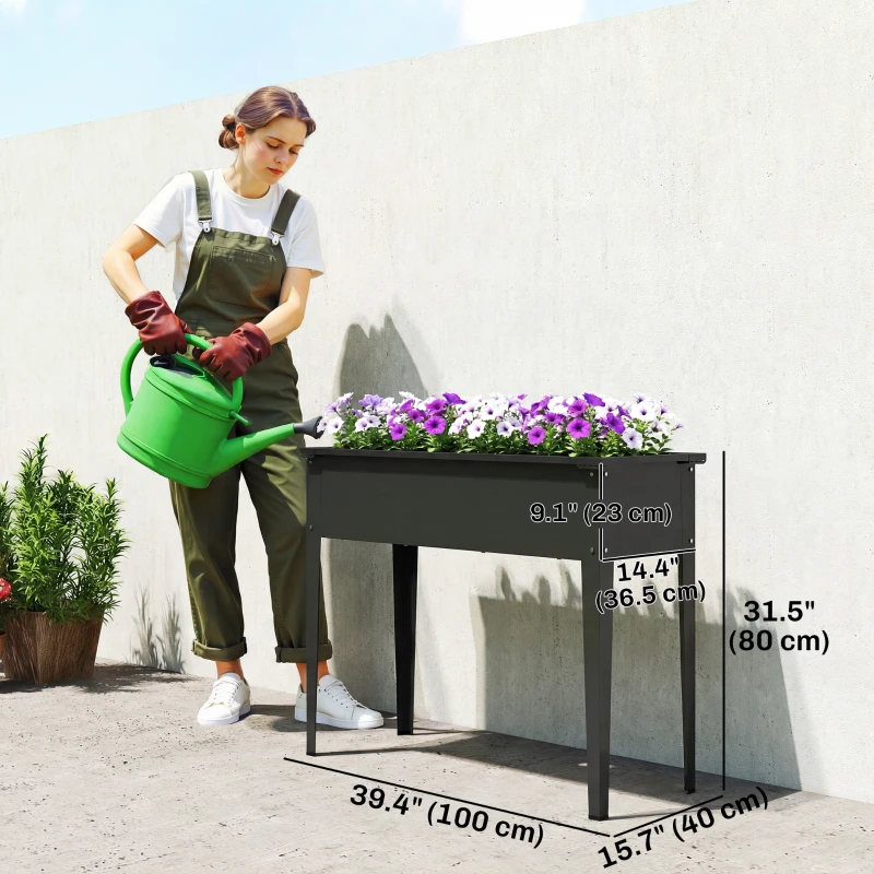 Outsunny Raised Planter with Reinforced Corners, Metal Raised Garden Bed on Legs with Drainage Hole, Black