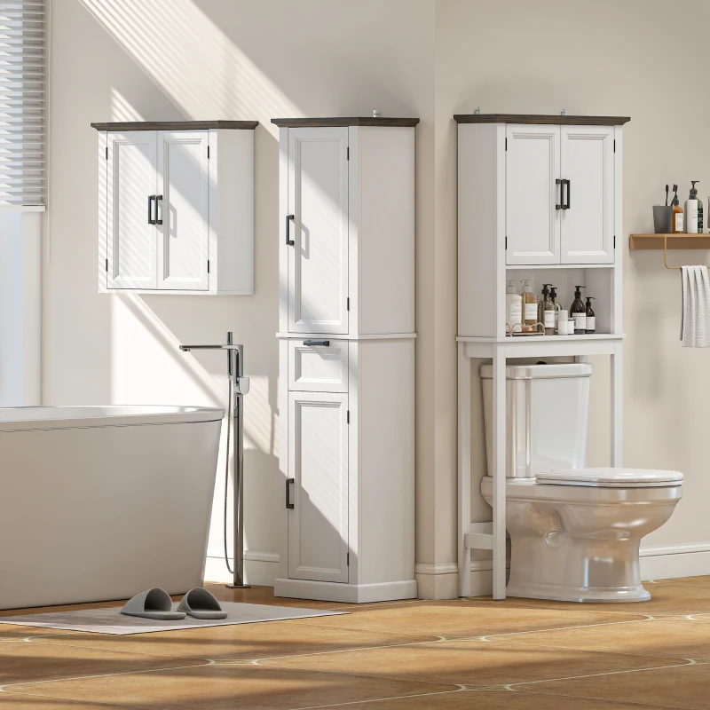 HOMCOM Over The Toilet Storage, Bathroom Cabinet Over Toilet with Open Shelf and Adjustable Bottom Bar, White