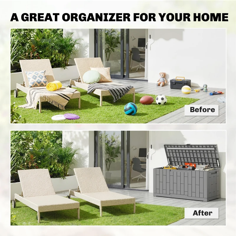Outsunny 120 Gallon Resin Deck Box, Lockable Outdoor Storage Box, Splash-Resistant & UV Resistant Patio Storage Container
