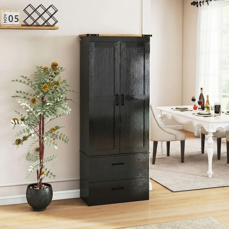 HOMCOM 67" Tall Kitchen Pantry Storage Cabinet, Kitchen Pantry Cabinet with Doors, Drawers and Adjustable Shelves, Black