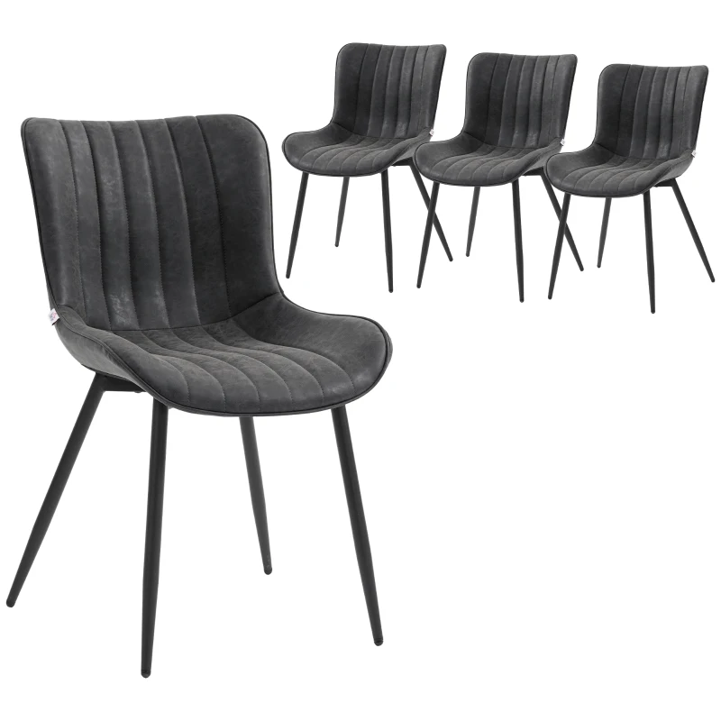HOMCOM Dining Chairs Set of 4, PU Leather Upholstered Kitchen Chairs with Backrest and Steel Legs, Black