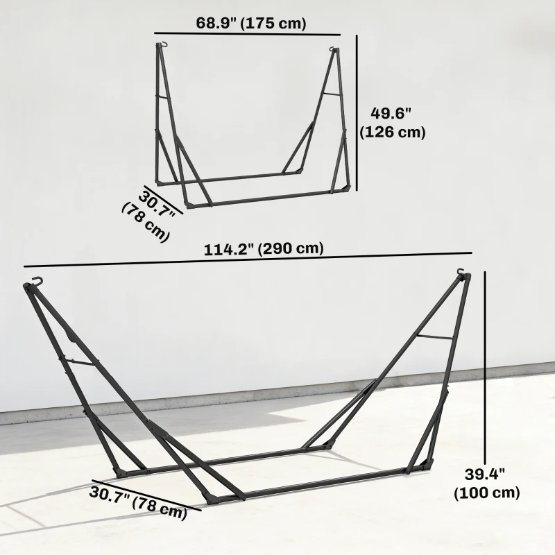 Outsunny 9.5ft Hammock Stand Only, Portable Adjustable Foldable Powder-Coated Steel Hammock Frame, Black
