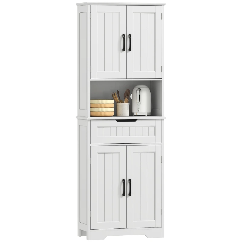 HOMCOM Kitchen Buffet with Hutch, 68" Tall Kitchen Pantry Cabinet with Small Open Counter, 4 Doors, Drawer, White