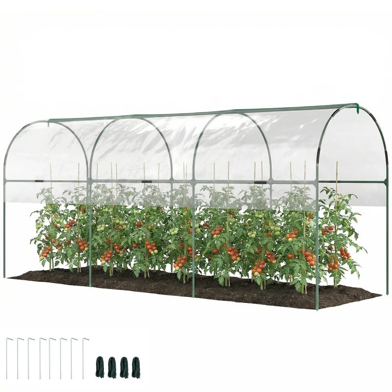Outsunny Tunnel Tomato Greenhouse with 4 Hoops and Top Tap, Pointed Bottom and Guy Ropes, 157.5" x 47.2" x 66.9", Clear