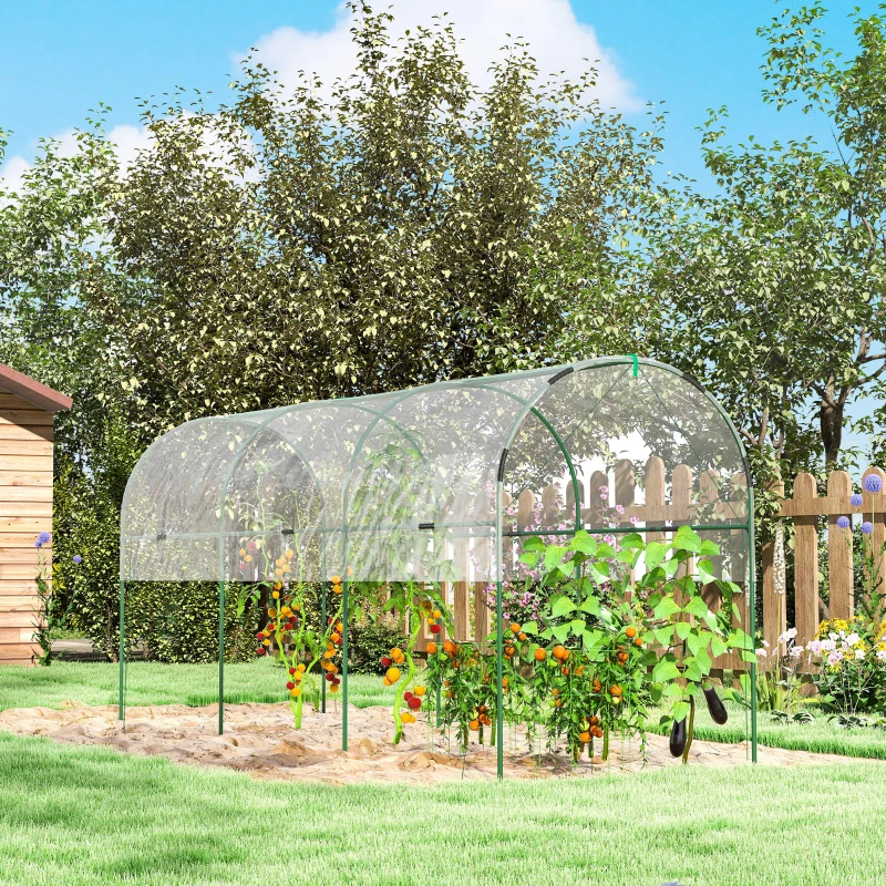 Outsunny Tunnel Tomato Greenhouse with 4 Hoops and Top Tap, Pointed Bottom and Guy Ropes, 157.5" x 47.2" x 66.9", Clear
