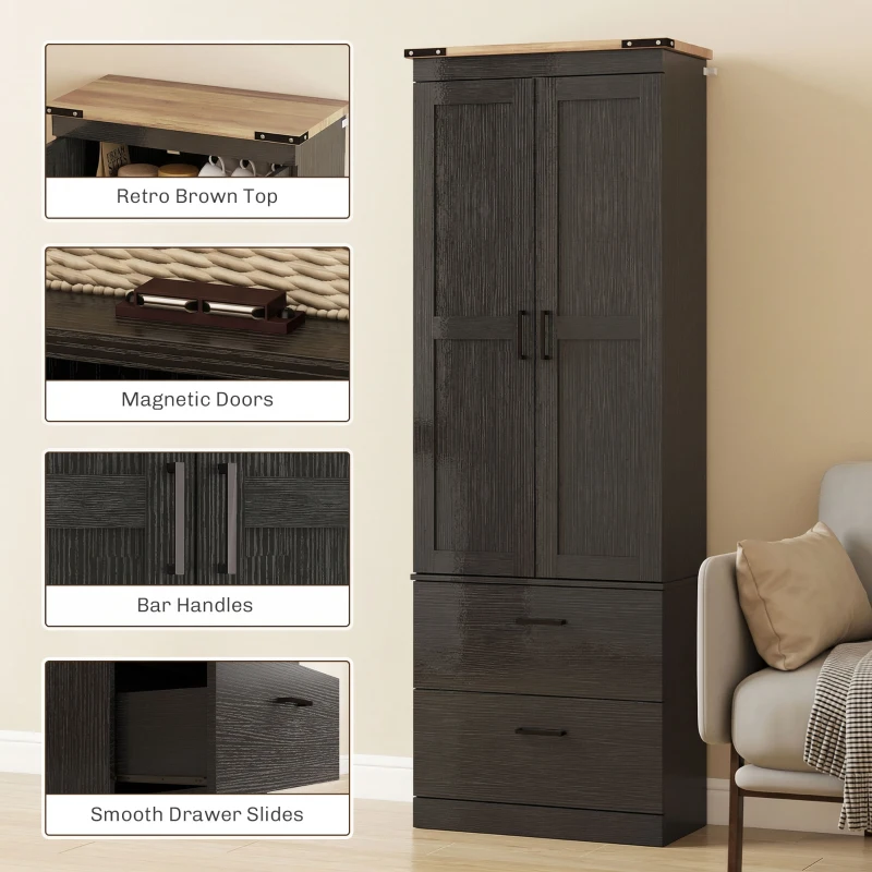 HOMCOM 67" Tall Kitchen Pantry Storage Cabinet, Kitchen Pantry Cabinet with Doors, Drawers and Adjustable Shelves, Black