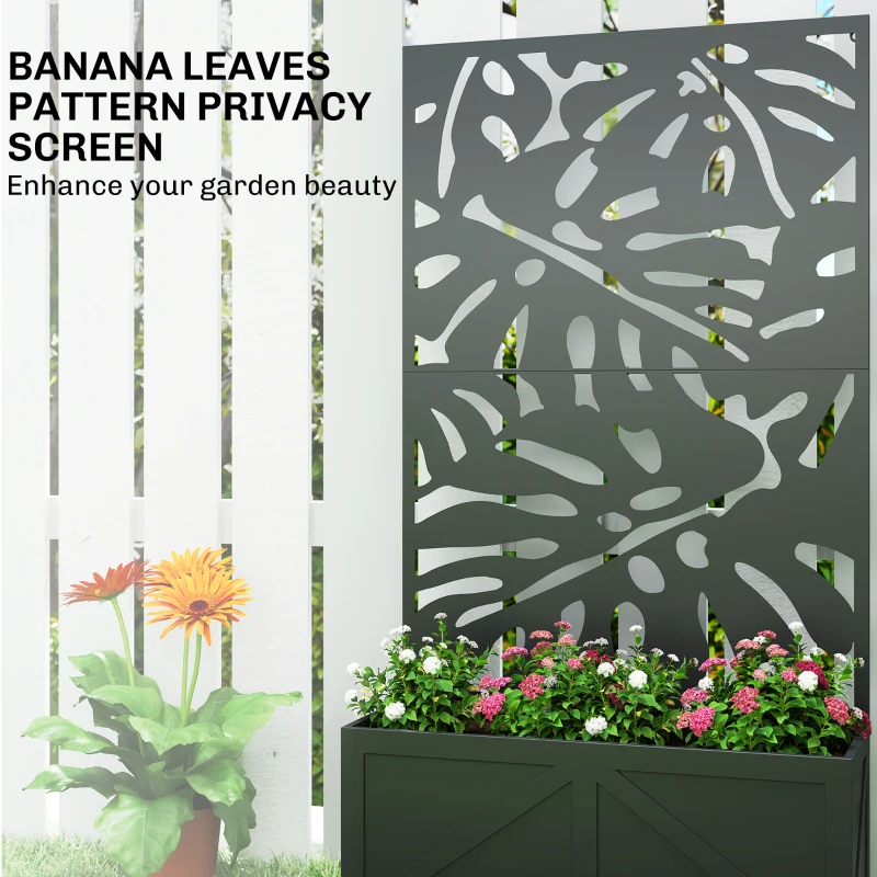 Outsunny Metal Raised Garden Bed with Trellis for Climbing Plants, Freestanding or Wall Mounted Flower Bed with Privacy Panel