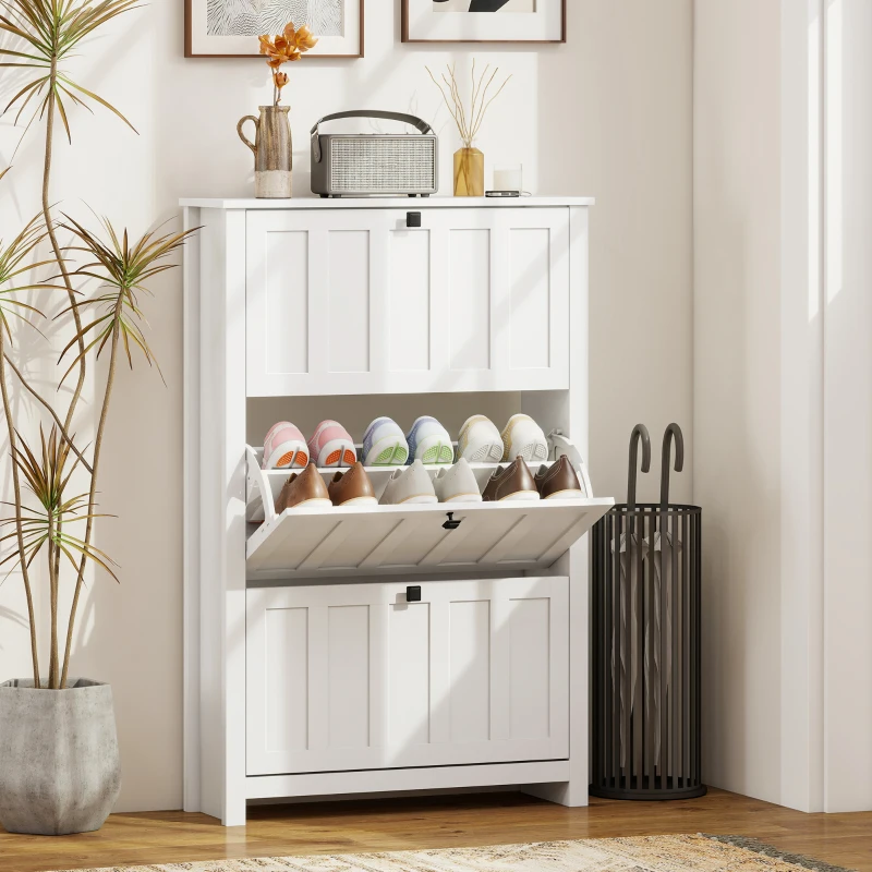 HOMCOM Slim Shoe Cabinet with 3 Flip Drawers, Shoe Storage Cabinet with Adjustable Shelves for Entryway, Holds 18 Pairs, White